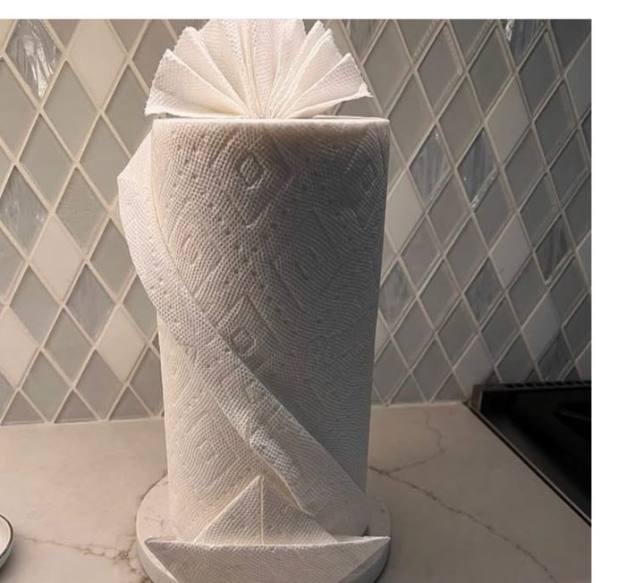Kitchen counter detail finished with a folded paper towel